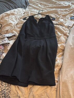 Black Textured V-Neck Women's Dress